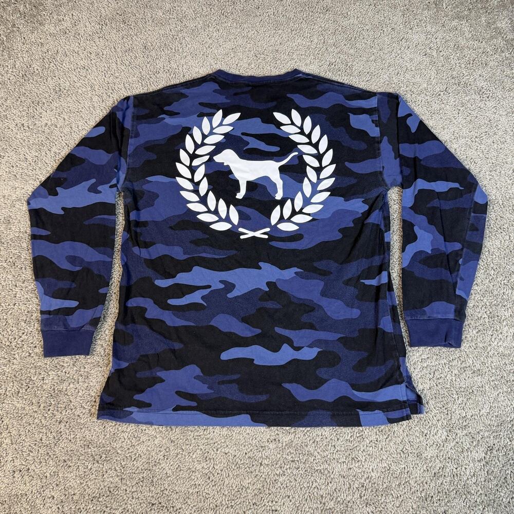 PINK Victoria's Secret Shirt Womens S Blue Camo Long Sleeve Pocket Dog
